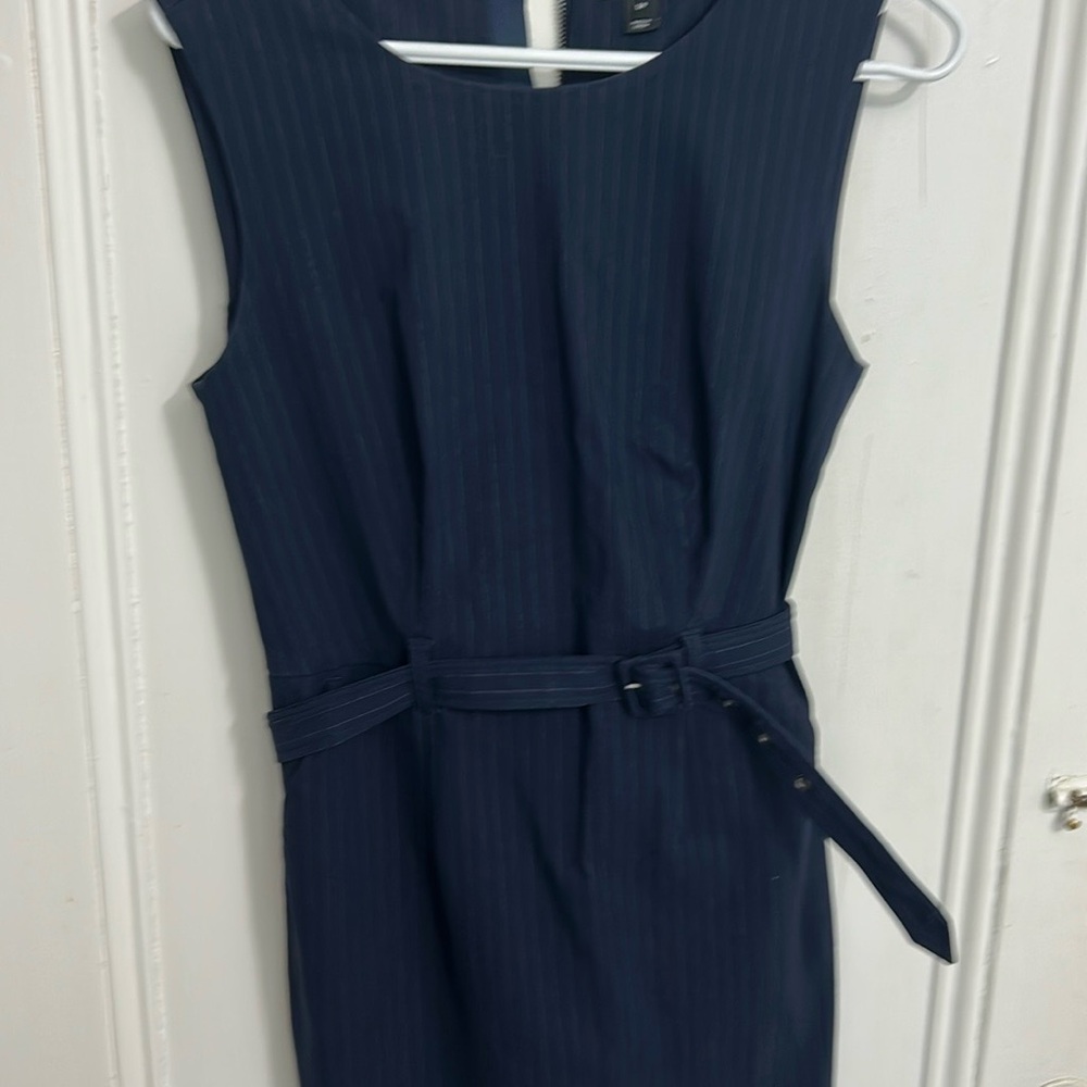 RW&CO. Navy Pinstripe Belted Bodycon Dress with Pockets